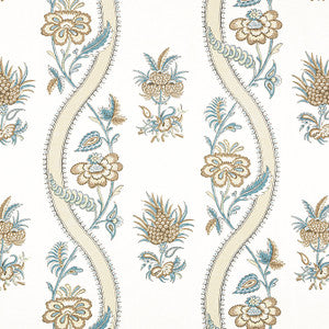Ribbon Floral Beige and Spa Blue F936425 by Thibaut Designer Fabric