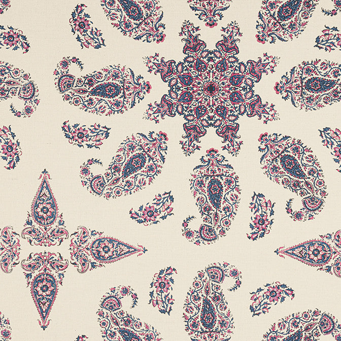 East India Raspberry and Blue on Natural F936430 by Thibaut Fabric Thibaut Fabric East India Raspberry and Blue on Natural F936430Fabric Indienne Fabric Book 59% Cotton, 41% Linen INDIA </p><p>Repeat: V: 26.25 54 - Fabric Carolina -