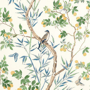 Claire Yellow and Navy F942013 by Thibaut Designer Fabric