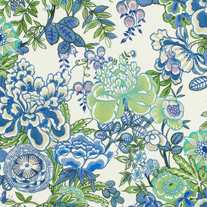 Peony Garden Blue and Green F942021 by Thibaut Designer Fabric