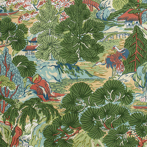 Pagoda Trees Coral and Green F942022 by Thibaut Designer Fabric