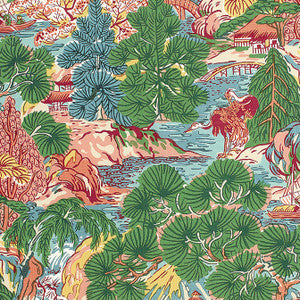 Pagoda Trees Pink and Green F942026 by Thibaut Designer Fabric