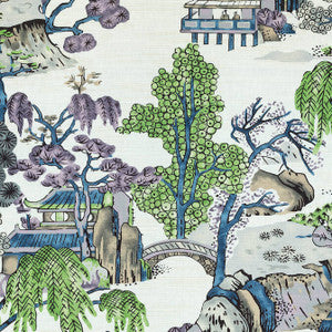 Asian Scenic Purple and Blue F975459 by Thibaut Designer Fabric
