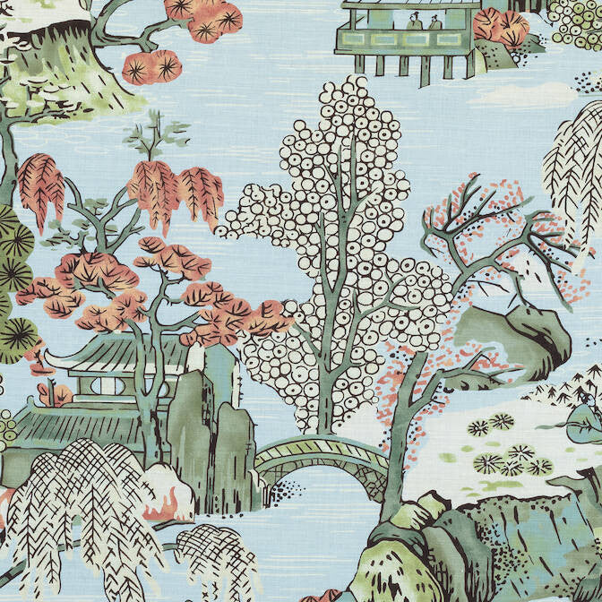 Asian Scenic Robin's Egg F975460 by Thibaut Fabric Thibaut Fabric Asian Scenic Robin's Egg F975460Fabric Dynasty Fabric Book 60% Linen, 30% Cot, 10% Nylon UNITED KINGDOM </p><p>Repeat: V: 33.5 54 - Fabric Carolina -