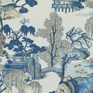Asian Scenic Blue and Beige F975461 by Thibaut Designer Fabric