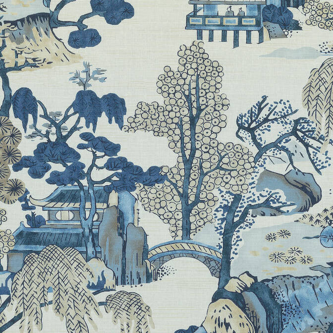 Asian Scenic Blue and Beige F975461 by Thibaut Fabric Thibaut Fabric Asian Scenic Blue and Beige F975461Fabric Dynasty Fabric Book 60% Linen, 30% Cot, 10% Nylon UNITED KINGDOM </p><p>Repeat: V: 33.5 54 - Fabric Carolina -