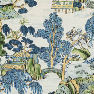 Asian Scenic Blue and Green F975462 by Thibaut Designer Fabric