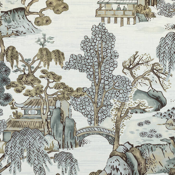 Asian Scenic Grey F975463 by Thibaut Fabric Thibaut Fabric Asian Scenic Grey F975463Fabric Dynasty Fabric Book 60% Linen, 30% Cot, 10% Nylon UNITED KINGDOM </p><p>Repeat: V: 33.5 54 - Fabric Carolina -