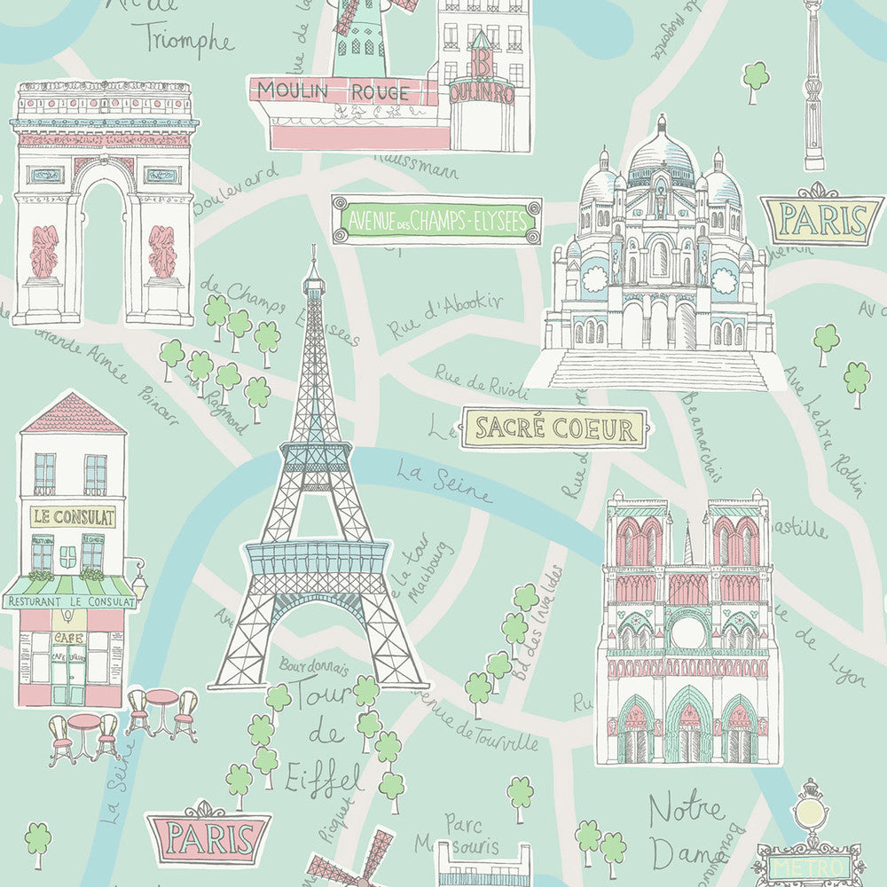 Bon Voyage Teal and Periwinkle FA40604 by Seabrook Designs Designer Wallpaper