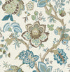 Bernadette Jacobean Hickory Smoke & Blue Bell FC60406 by Seabrook Designs Designer Wallpaper