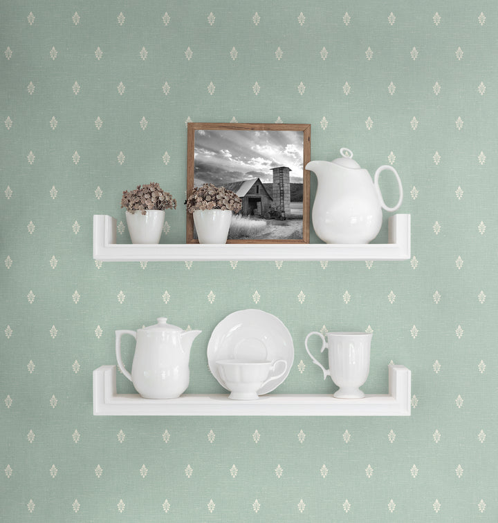 Petite Feuille Sprig Minty Meadow FC60612 by Seabrook Designs Designer Wallpaper