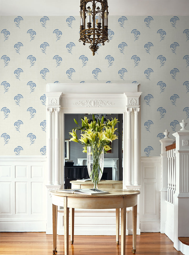 Lotus Branch Floral French Blue FC60802 by Seabrook Designs Designer Wallpaper