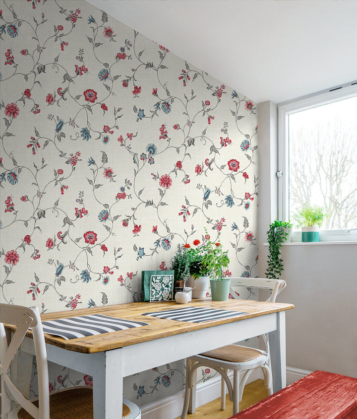 Florale Trail Antique Ruby & French Blue FC61001 by Seabrook Designs Designer Wallpaper
