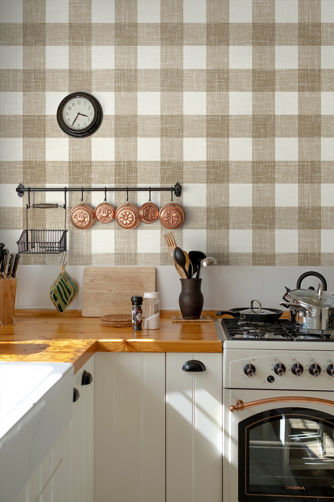 Bebe Gingham Driftwood FC62306 by Seabrook Designs Designer Wallpaper