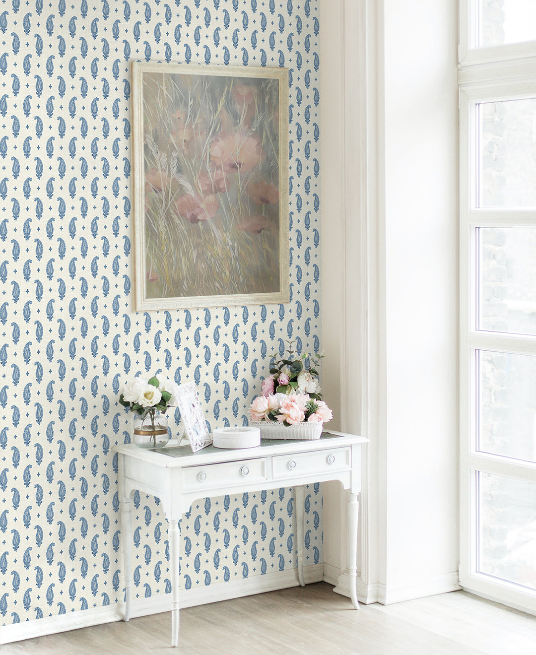 Maia Paisley French Blue FC62412 by Seabrook Designs Designer Wallpaper