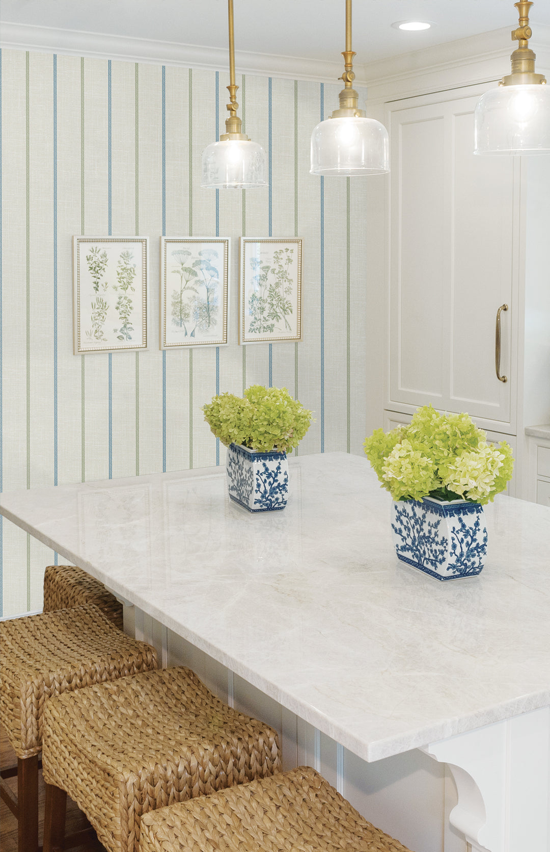 Andree Stripe French Blue & Pomme FC62512 by Seabrook Designs Designer Wallpaper