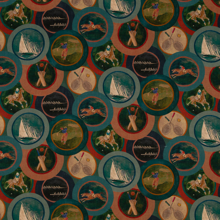Sporting Life Teal by Mulberry Designer Fabric MULBERRY LONG WEEKEND VISCOSE - 67%;LINEN - 33% United Kingdom Horizontal: 18.124 and Vertical: 16.548 54.372 - Swanky Fabrics -
