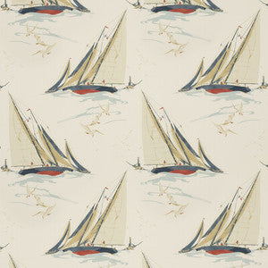 Round The Island Red/Blue by Mulberry Designer Fabric
