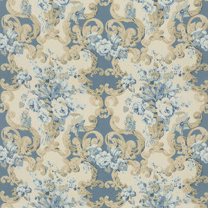 Floral Rococo Blue by Mulberry Designer Fabric