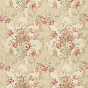 Floral Rococo Lovat/Red by Mulberry Designer Fabric