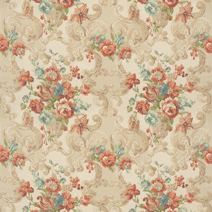 Floral Rococo Red/Green by Mulberry Designer Fabric