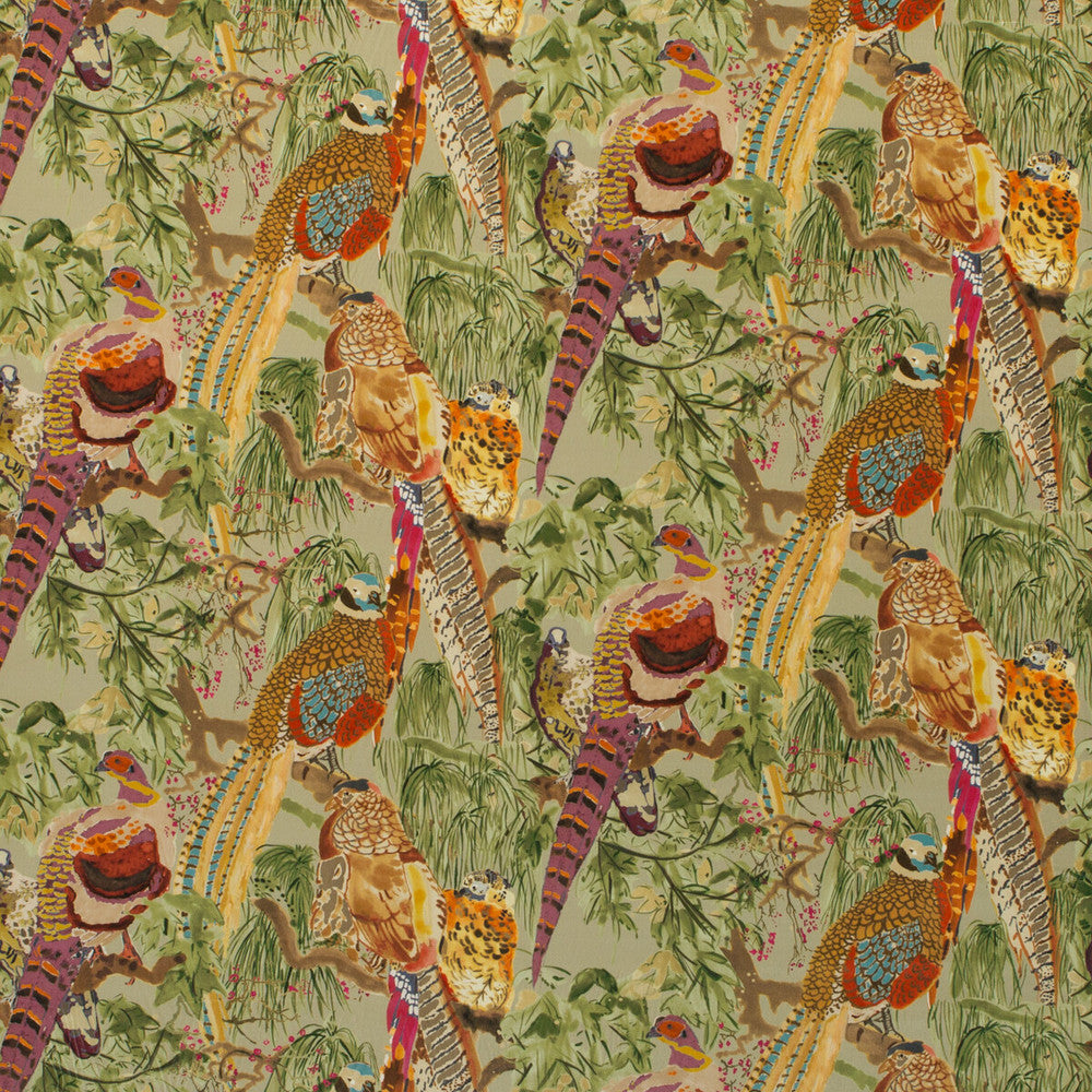 Game Birds Velvet Fig/Multi by Mulberry Designer Fabric BOHEMIAN ROMANCE COTTON - 88%;POLYESTER - 12% Austria HEAVY Horizontal: 26.792 and Vertical: 22.852 53.978 - Swanky Fabrics -
