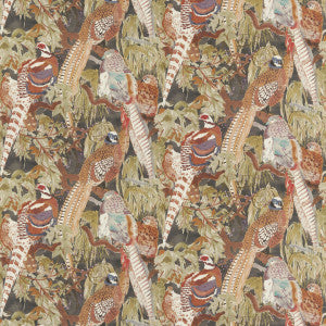 Game Birds Linen Charcoal by Mulberry Designer Fabric