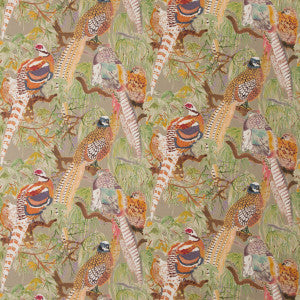 Game Birds Linen Stone/Multi by Mulberry Designer Fabric
