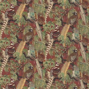 Game Birds Linen Red/Plum by Mulberry Designer Fabric