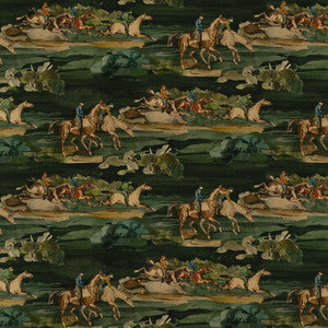 Morning Gallop Velvet Teal by Mulberry Designer Fabric