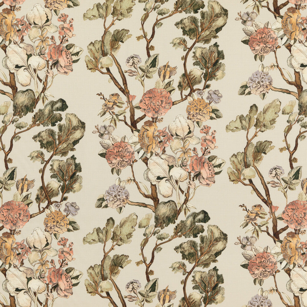 Wild Side Coral/Green by Mulberry Designer Fabric MODERN COUNTRY II LINEN - 100% Austria Horizontal: 18.912 and Vertical: 29.55 56.736 - Swanky Fabrics -