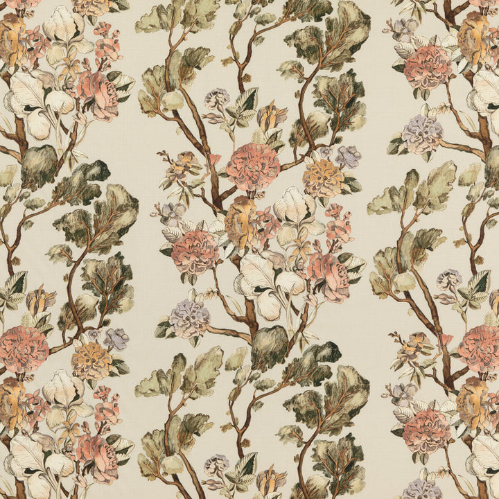 Wild Side Coral/Green by Mulberry Designer Fabric MODERN COUNTRY II LINEN - 100% Austria - Horizontal: 18.912 and Vertical: 29.55 56.736 - Swanky Fabrics -