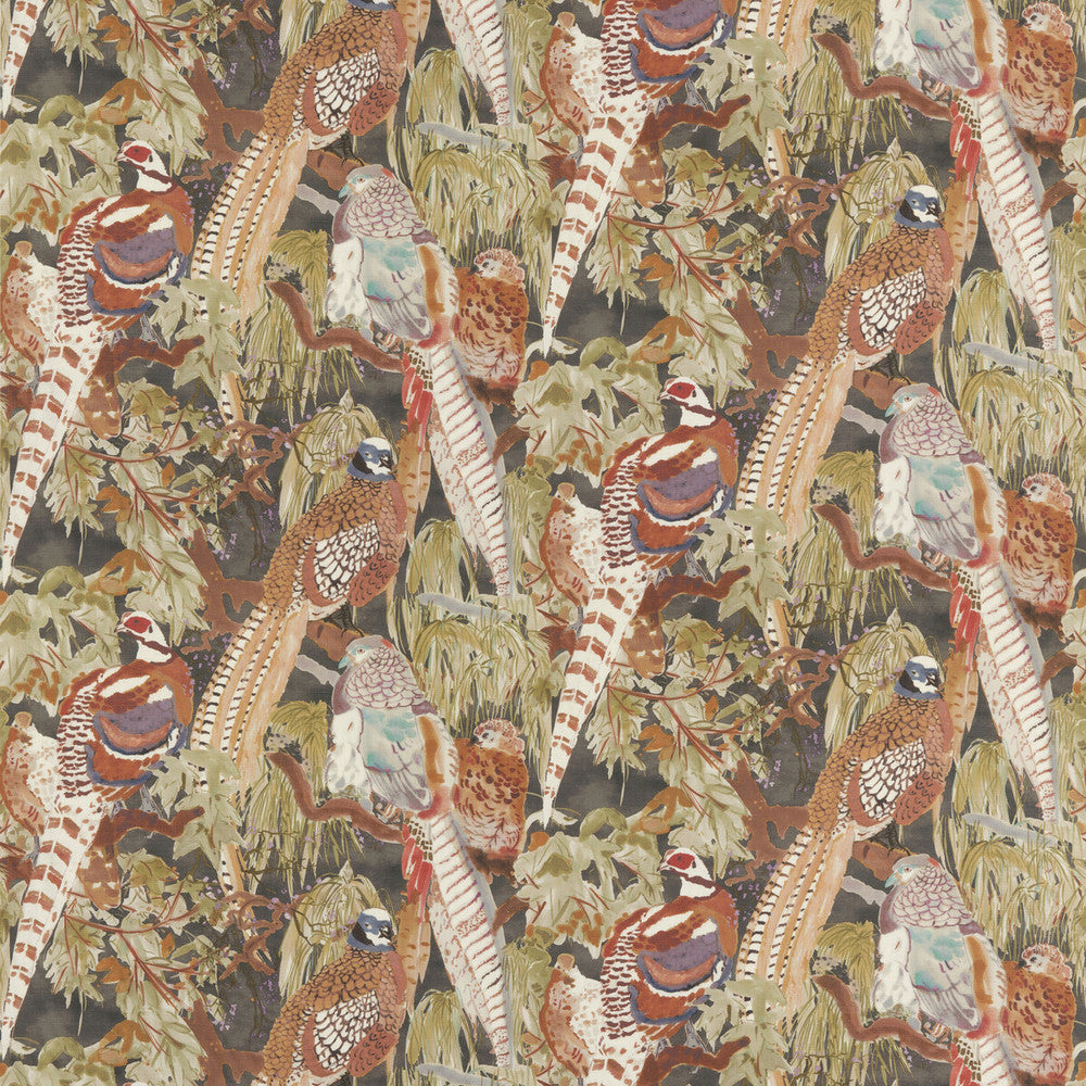 Game Birds Linen Charcoal by Mulberry Designer Fabric MODERN COUNTRY I LINEN - 100% Austria Horizontal: 28.762 and Vertical: 24.428 58.312 - Swanky Fabrics -