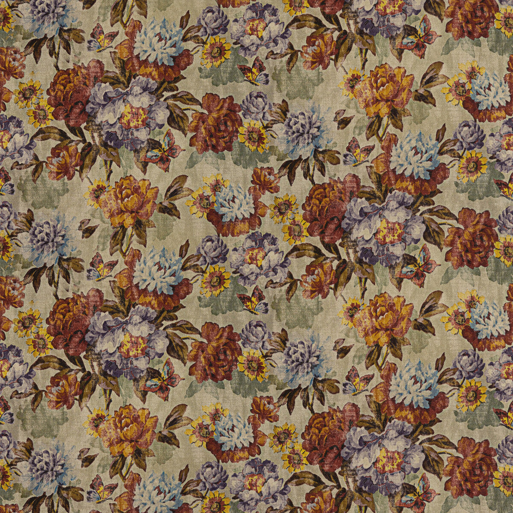 Botanica Red/Plum by Mulberry Designer Fabric MODERN COUNTRY II LINEN - 100% Italy HEAVY Horizontal: 26.004 and Vertical: 23.246 52.008 - Swanky Fabrics -