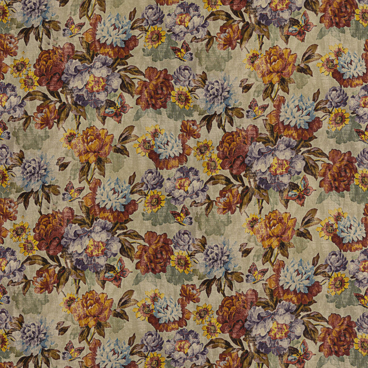 Botanica Red/Plum by Mulberry Designer Fabric MODERN COUNTRY II LINEN - 100% Italy HEAVY Horizontal: 26.004 and Vertical: 23.246 52.008 - Swanky Fabrics -