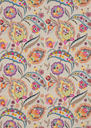 Oakwood Multi by Mulberry Designer Fabric BOHEMIAN TRAVELS LINEN - 52%;RAYON - 48% India - Horizontal: 25.216 and Vertical: 30.338 50.432 - Swanky Fabrics -