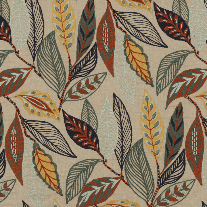 Forest Leaves Indigo/Teal by Mulberry Designer Fabric FESTIVAL LINEN - 100% India MEDIUM Horizontal: 24.822 and Vertical: 29.944 49.644 - Swanky Fabrics -
