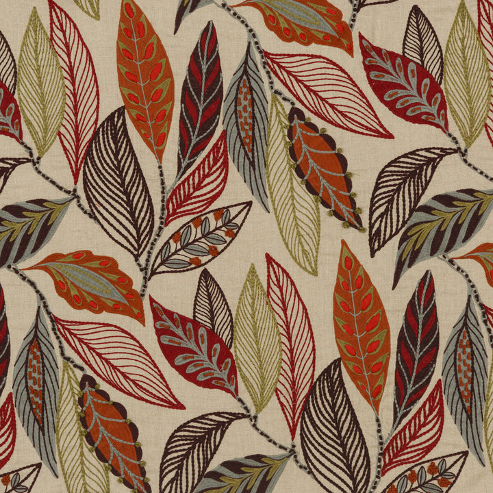 Forest Leaves Red/Plum by Mulberry Designer Fabric FESTIVAL LINEN - 100% India MEDIUM Horizontal: 24.822 and Vertical: 29.944 49.644 - Swanky Fabrics -