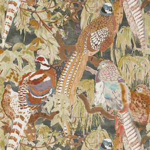 Game Birds Charcoal FG085.A101.0 By Mulberry Designer Wallcovering