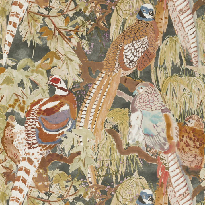 Game Birds Charcoal by Mulberry Designer Wallcovering MODERN COUNTRY PAPER - 100% United Kingdom Horizontal: 26.989 and Vertical: 24.034 26.989 - Swanky Fabrics -