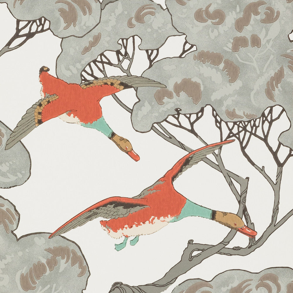 Flying Ducks Coral/Clay by Mulberry Wallcovering Mulberry Wallcovering Flying Ducks Coral/ClayWallcovering MODERN COUNTRY NON WOVEN - 100% United Kingdom </p><p>Repeat: H: 20.488, V: 20.882 20.488 - Fabric Carolina -
