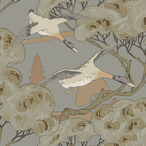 Grand Flying Ducks Grey/Blue by Mulberry Designer Wallcovering