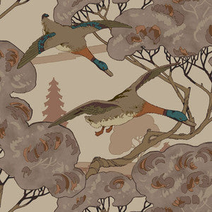 Grand Flying Ducks Plum by Mulberry Designer Wallcovering