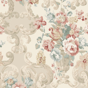 Floral Rococo Lovat/Red by Mulberry Designer Wallcovering