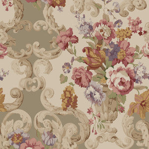 Floral Rococo Red/Plum by Mulberry Designer Wallcovering