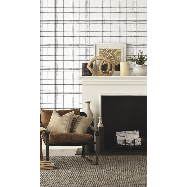 Farmhouse Plaid Black & White Wallpaper by Inspired by Color Designer