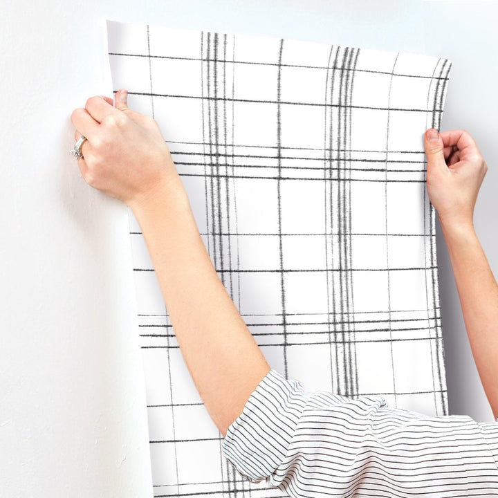 Farmhouse Plaid Black & White Wallpaper by Inspired by Color Designer
