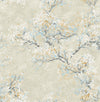 Cherry Blossoms Metallic Champagne, White, and Sky Blue FI71105 by Seabrook Designs Designer Wallpaper