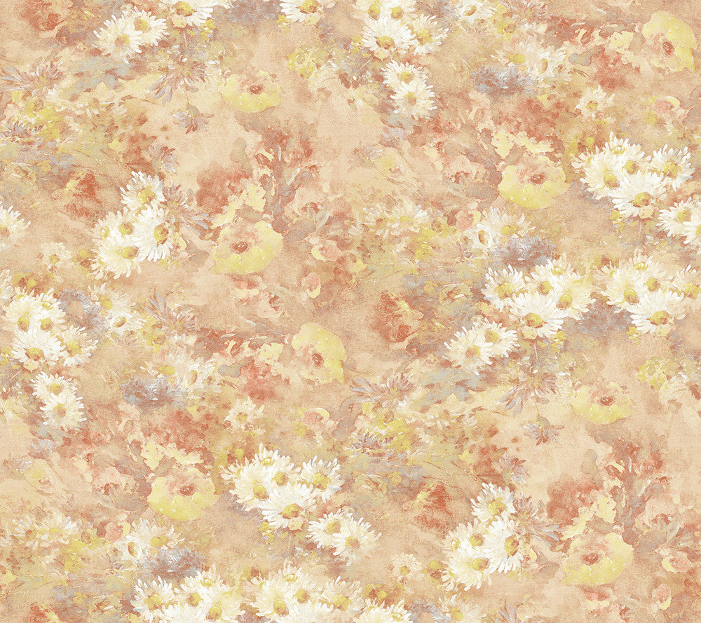 Daisy Metallic, Rust, and Cream FI71301 by Seabrook Designs Designer Wallpaper