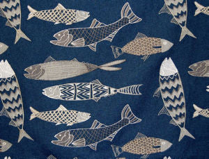 Fish Navy Grey by Norbar Designer Fabric